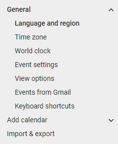 Google Calendar General Website Settings