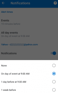 office calendar 365 app notification settings