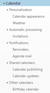 office 365 calendar options menu