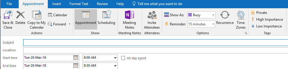 creating outlook calendar appointments