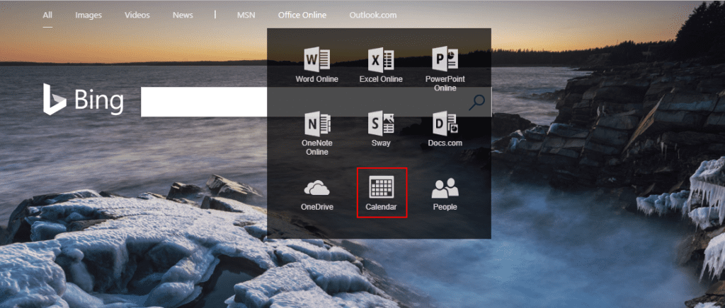 office 365 calendar in bing