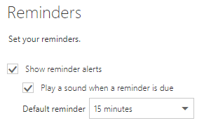 office 365 calendar reminders