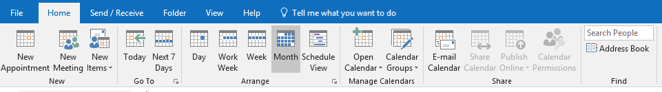 outlook calendar ribbons