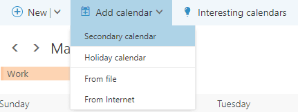 secondary office 365 calendar