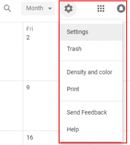 googe calendar website settings icon