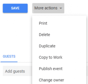 google calendar event creation more actions