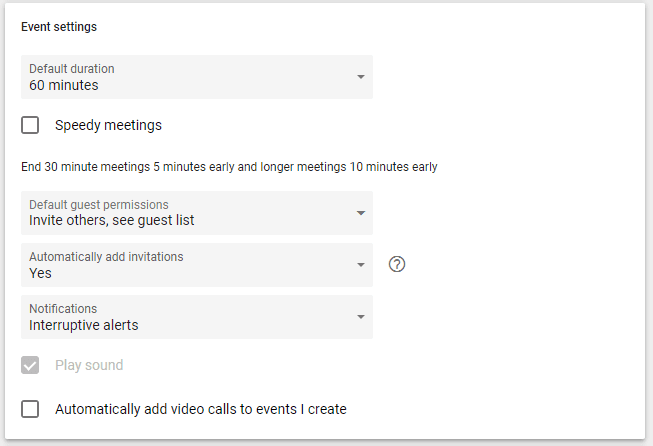 google calendar event settings