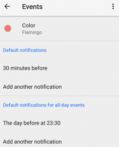 google calendar events app settings