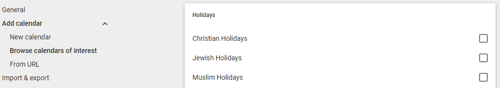 calendars of interest on google calendar