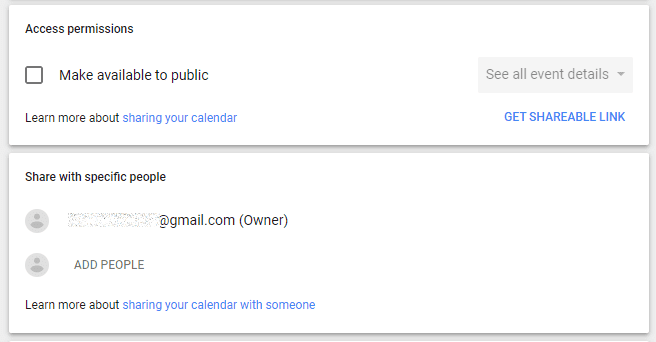Google calendar access permissions sharing settings 