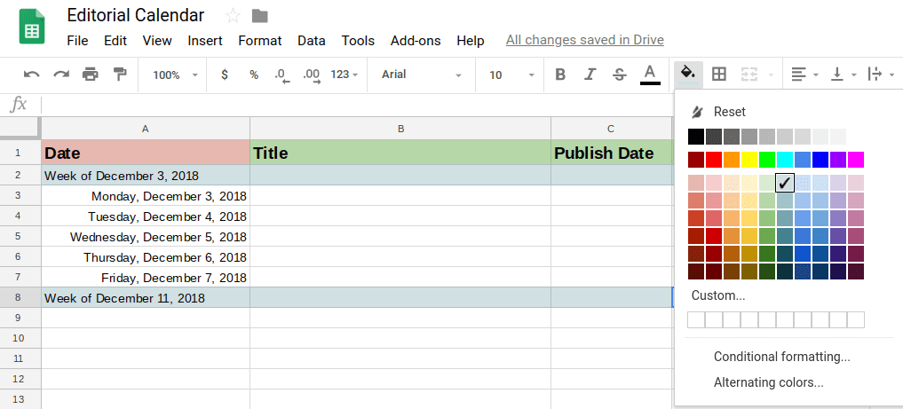 Editorial Calendar Colors