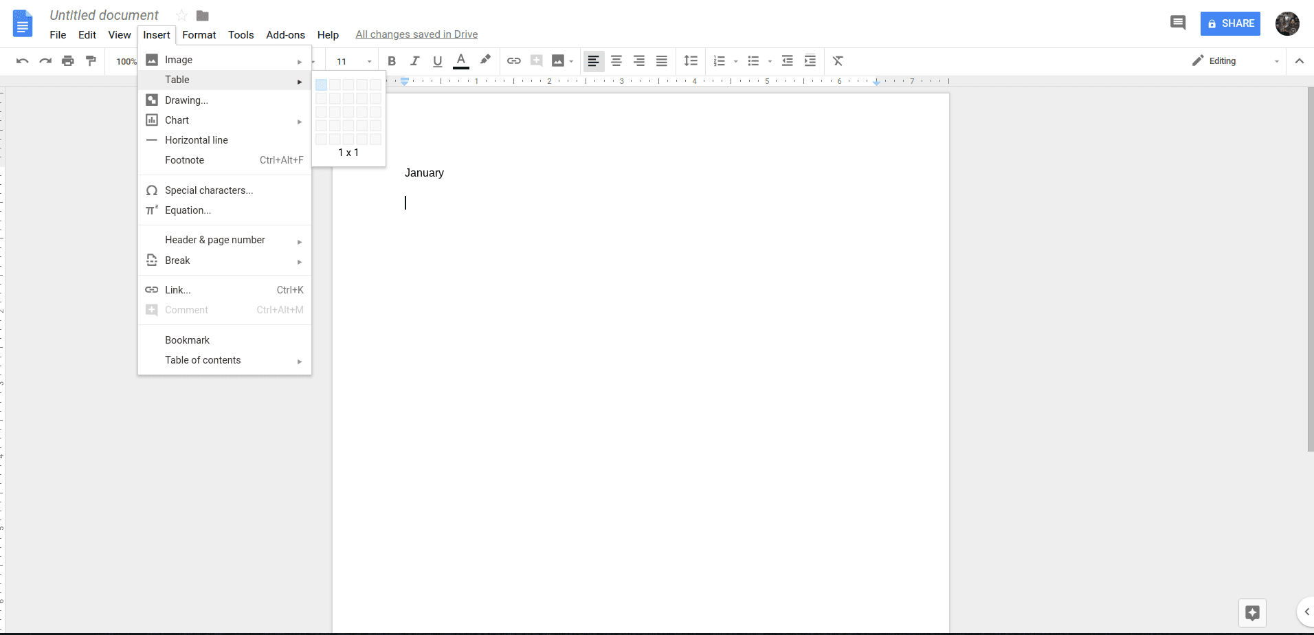 Google Docs Insertar tabla