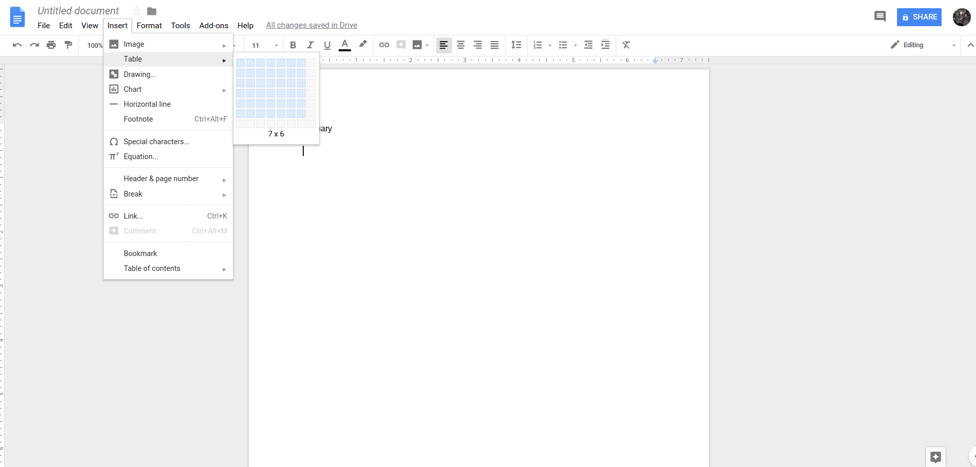 Google Docs-Tabell