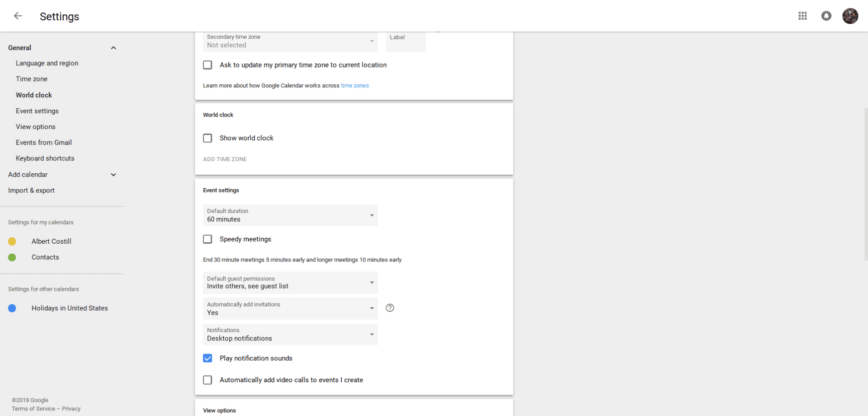 Google Event settings tab