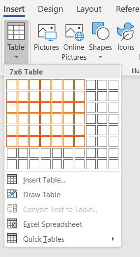 Make a table in Word