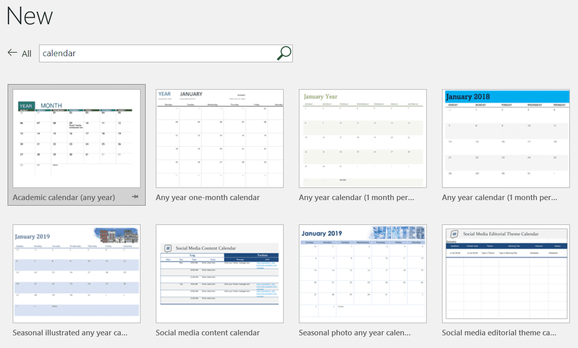 Excel calendar template