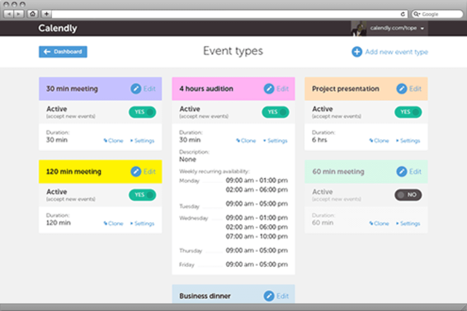 event types with calendly