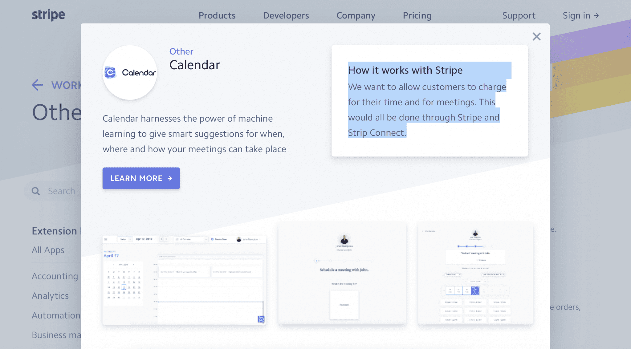 Stripe and Calendar integration