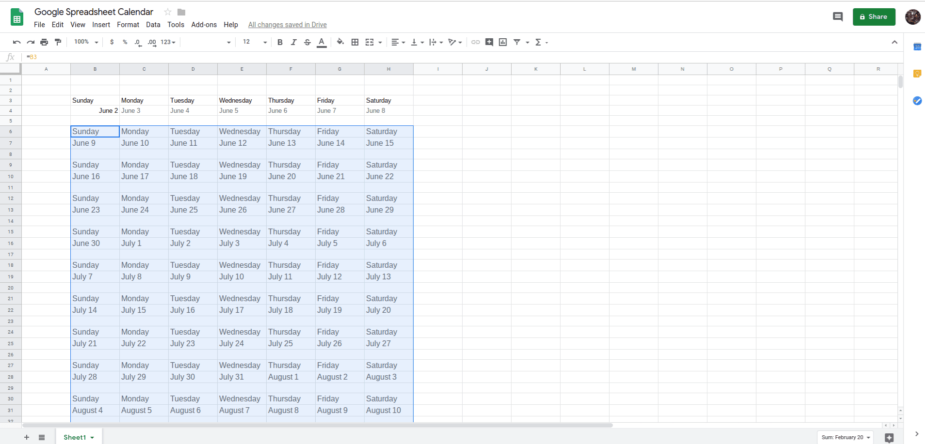 How to Create a Calendar in Google Sheets Calendar How To Make A Calendar On Google Sheets