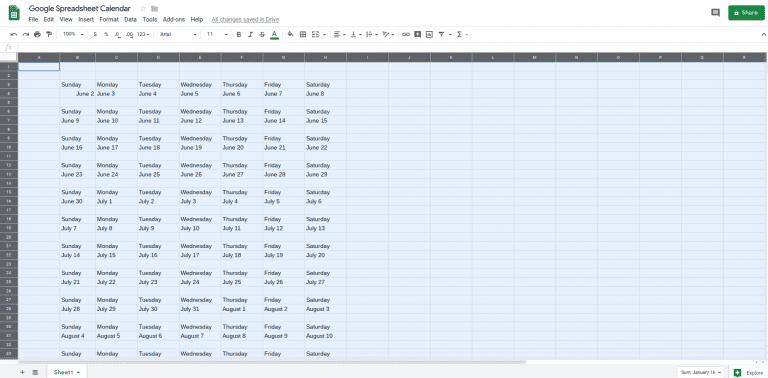 How to Create a Calendar in Google Sheets - Calendar