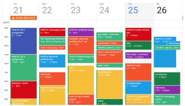 color coding Calendar